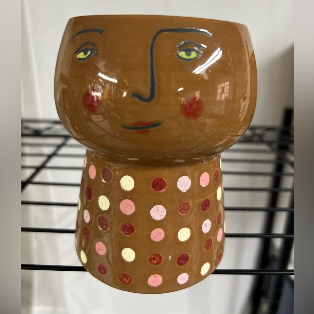 Opalhouse Brown Ceramic Face Vase with Polka Dots